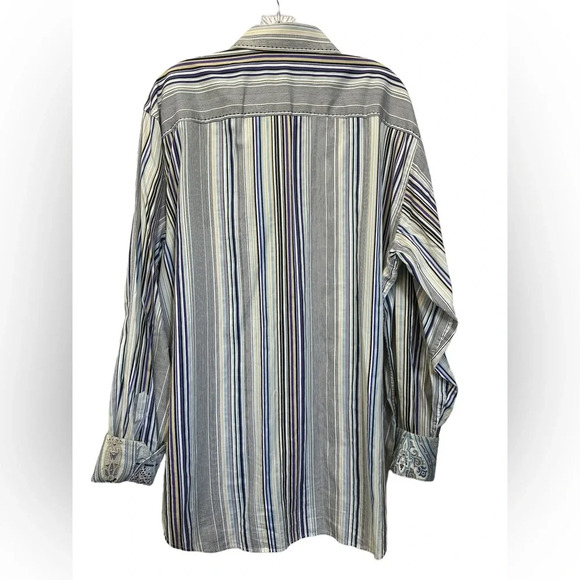 Bugatchi Uomo Multi-Colored Striped Paisley Flip Cuff Long Sleeve Button Down XL - Picture 3 of 7
